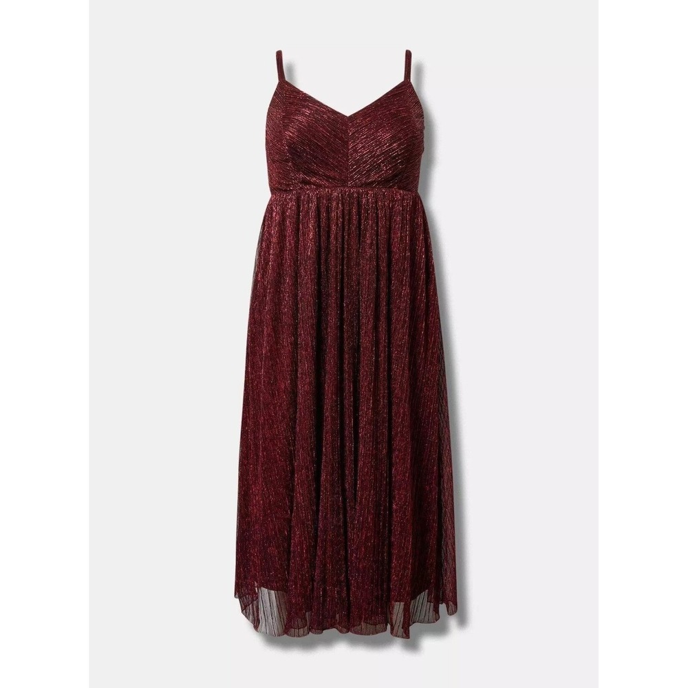 Torrid | new w/tags| tea length spaghetti strap burgundy dress | size 10